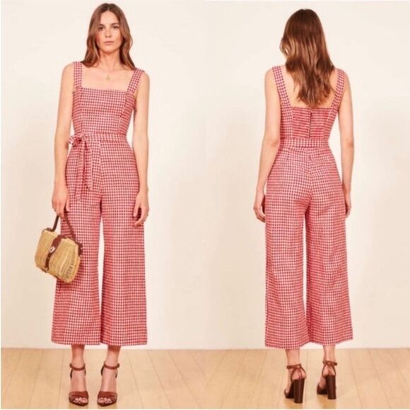 REFORMATION Birch Jumpsuit In May Check  in White and Red 10 NWOT - Picture 1 of 14
